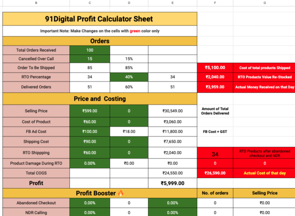 Profit Calculator Sheet